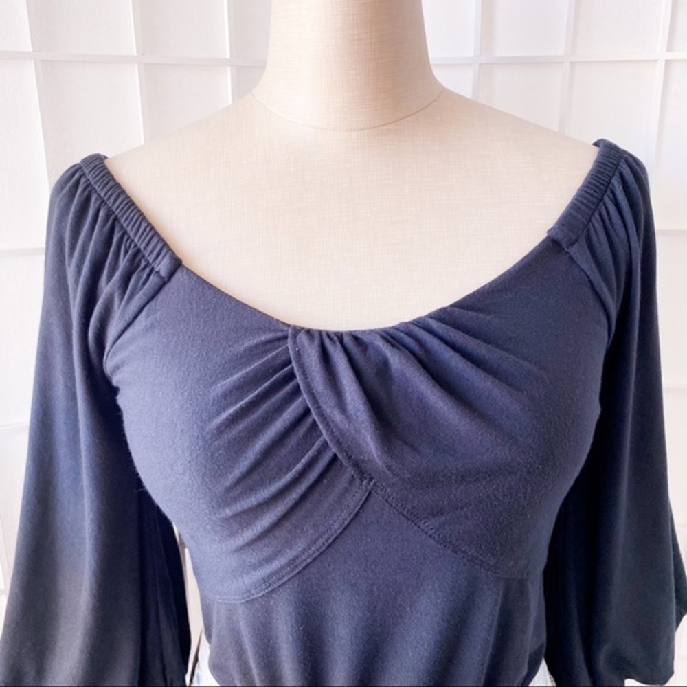 FREE PEOPLE Balloon Puffy 3/4 Sleeve Off the Shoulder Top Black - Picture 5 of 11